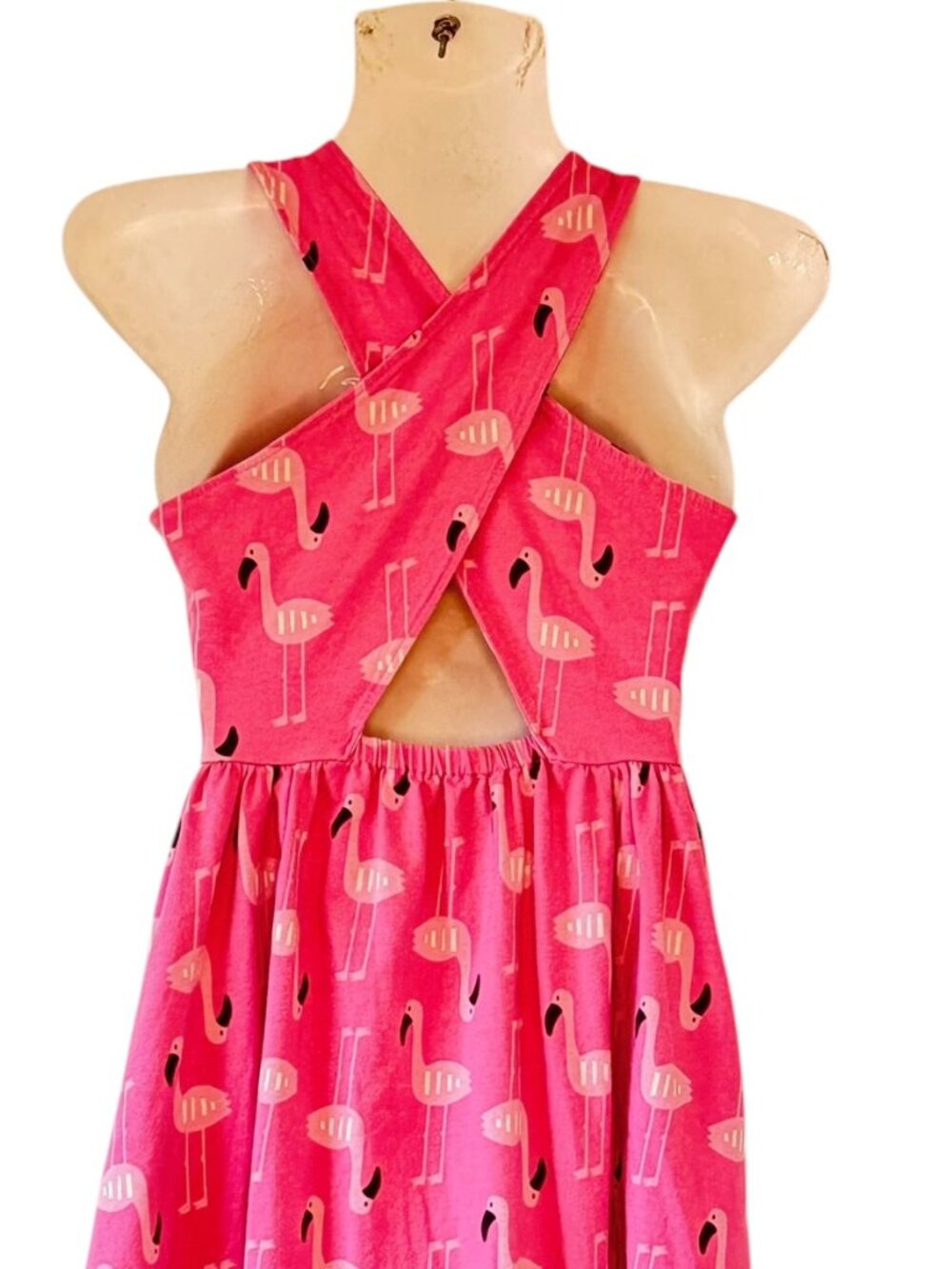 Hanna Andersson Crossback Skater Dress with Pockets Pink Flamingo Print Size 10 - Picture 2 of 7